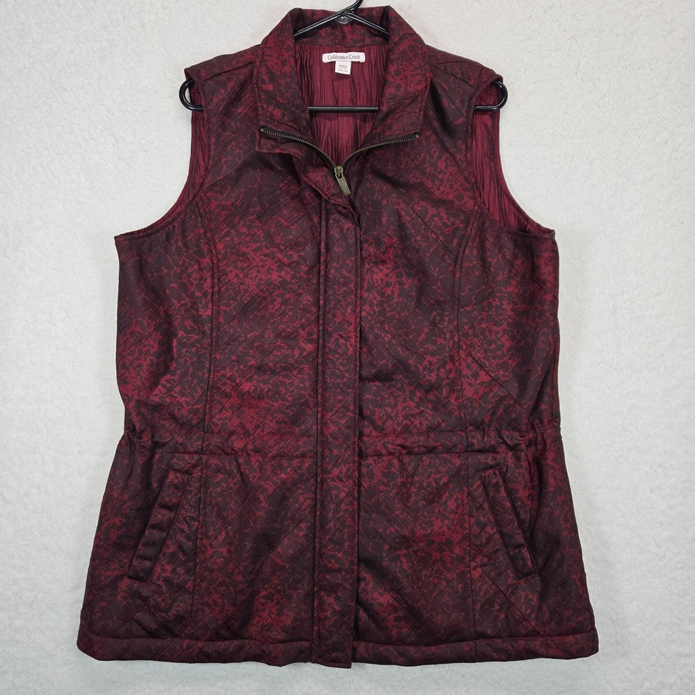 Coldwater Creek Women Quilted Zip‎ Vest Burgundy Patterned Large 14 16